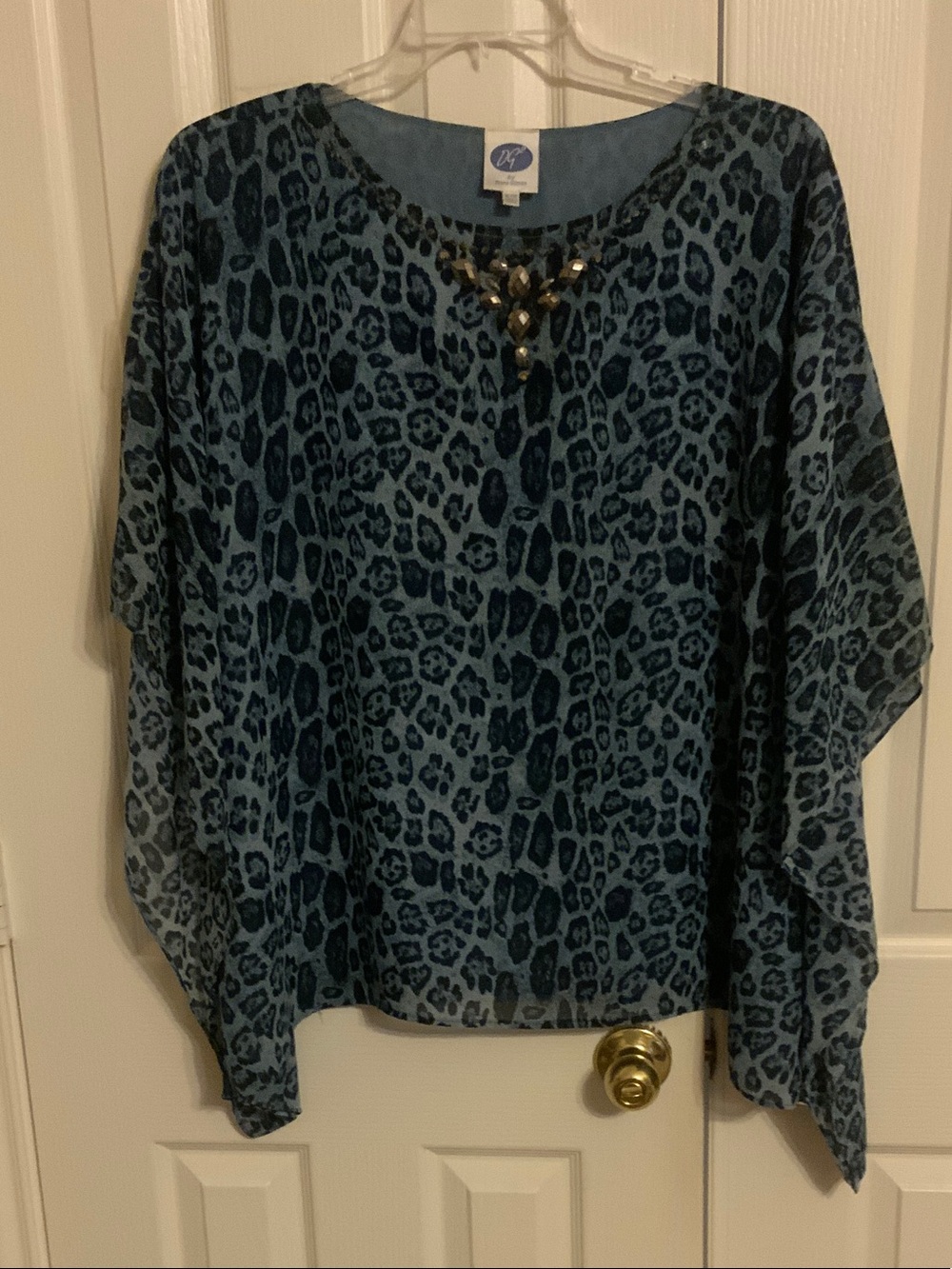 DG2 by Diane Gilman Blue Leopard-Print Tunic with Jewel Detail - XL